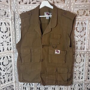 VTG Rugged Run Brown Workwear Hunting Fishing Gorpcore Vest Pockets Heavy Duty
